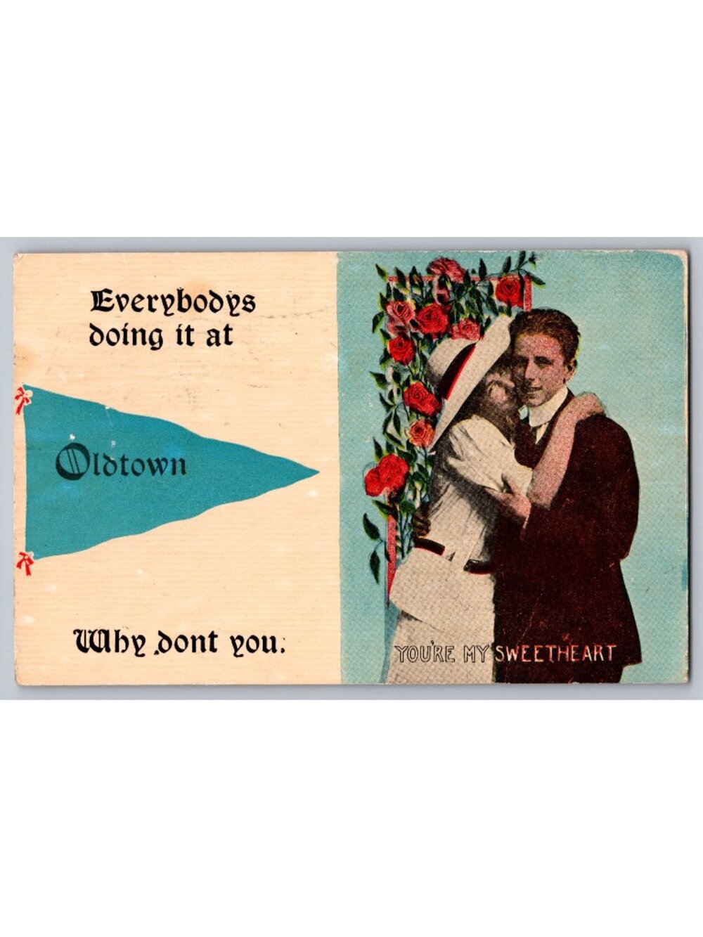 Vintage 1913 Romantic Postcard "You're My Sweetheart" Oldtown Maine